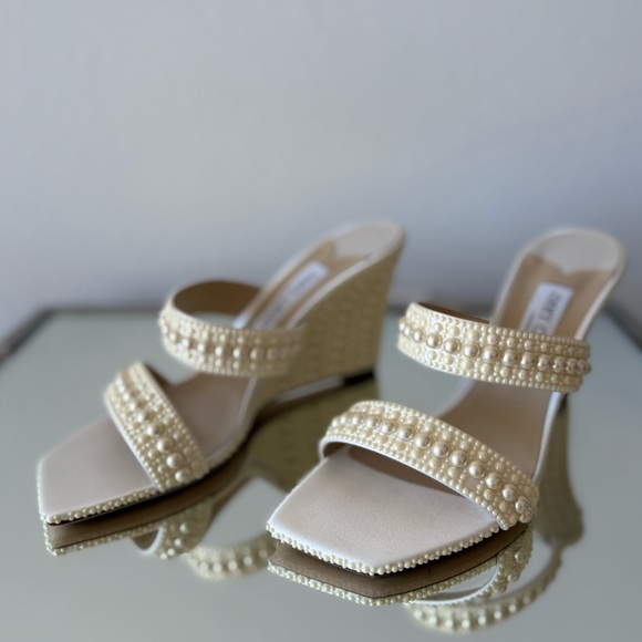 New JIMMY CHOO Bridal Sacoria 85 embellished wedge mules $1,950 40 - Picture 8 of 15